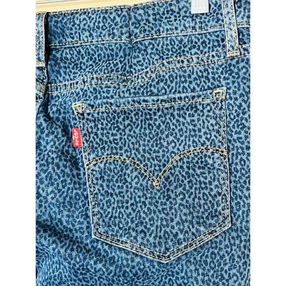 Levis 711 Skinny Dark Wash Leopard Cheetah Print Denim Jeans 32 Size 14 Midrise - Picture 7 of 9